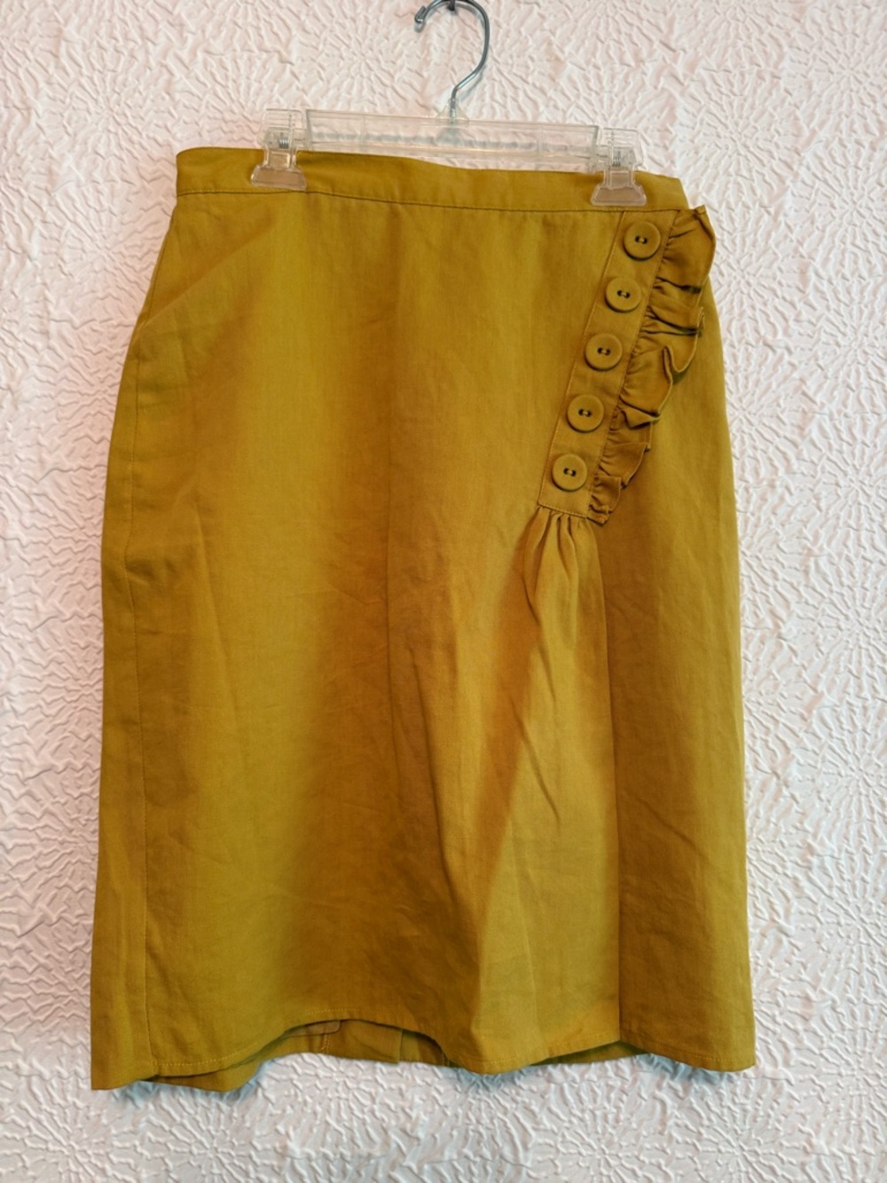 Anthro Button-Detail Mustard Midi Skirt